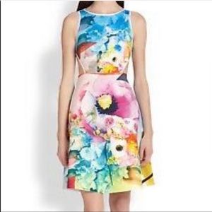 Clover Canyon Art Deco Floral Cut Out Neoprene Dress Size S